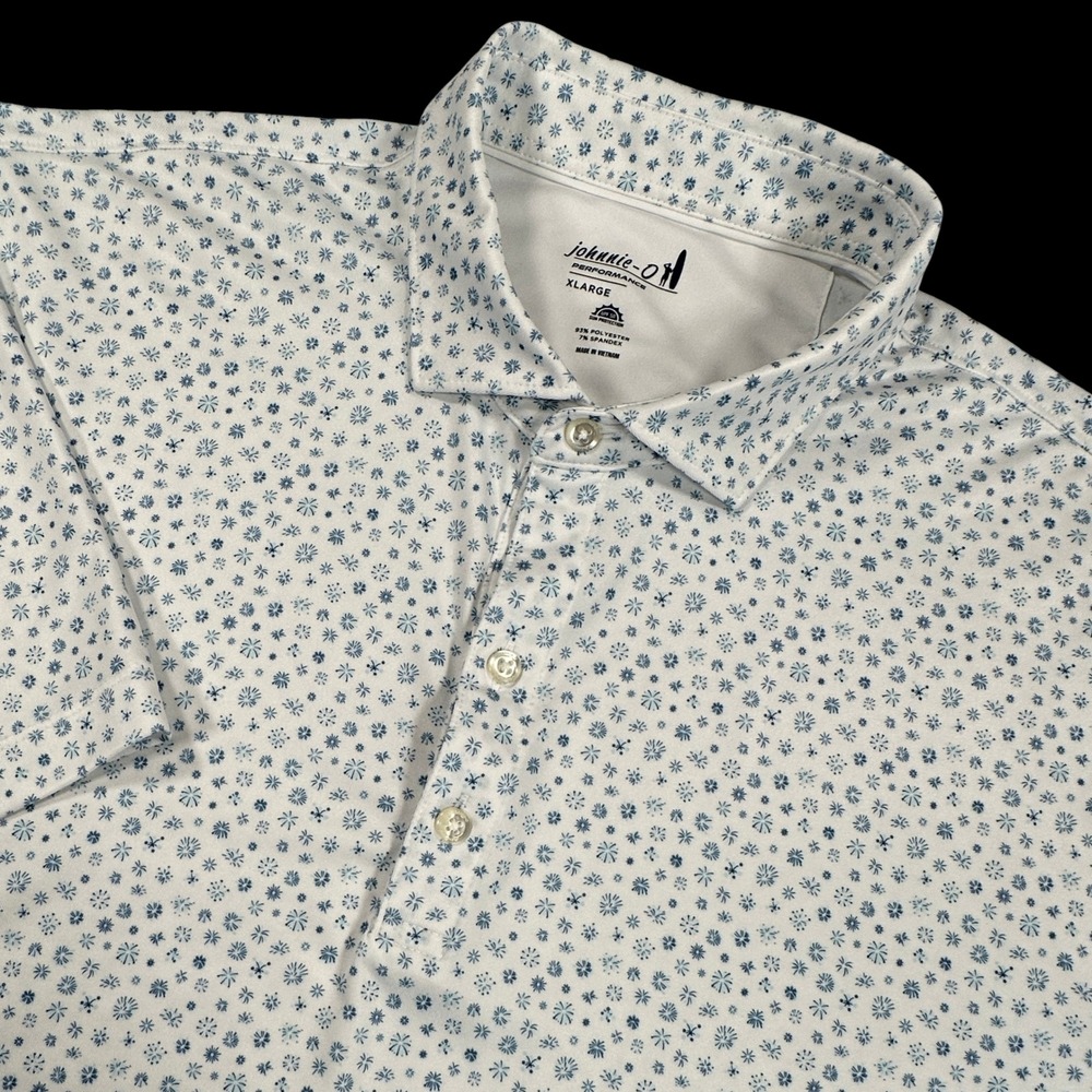 johnnie-O Sparkler Performance Polo Men XL Lake Blue Golf Shirt Shadow Wood Logo